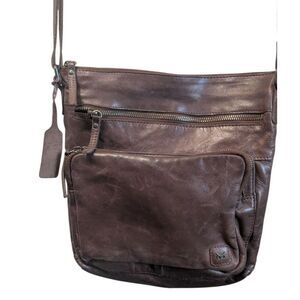 Wise Owl Brown Leather Crossbody Bag Distressed Look Multi-Zip Hobo
